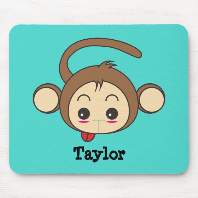 Cute Kawaii Monkey Illustration Personalized Mouse Pad (Front)