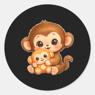 Cute Kawaii Monkey Punch Baby Graphic Big Love Classic Round Sticker