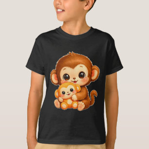 Cute Kawaii Monkey Punch Baby Graphic Big Love T-Shirt