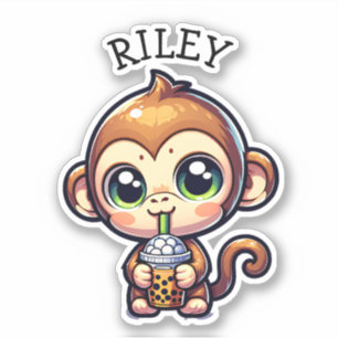 Cute Kawaii Monkey with Bubble Tea Personalized