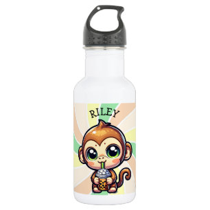 Cute Kawaii Monkey with Bubble Tea Personalized 532 Ml Water Bottle