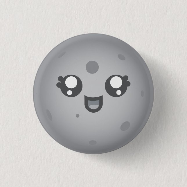 Cute Kawaii Moon Luna Character 1 Inch Round Button (Front)