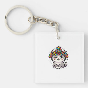 Cute Kawaii Moroccan Amazigh Cat Woven Hat Pom-Pom Keychain