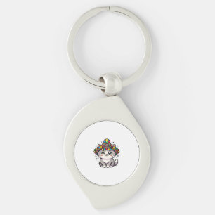 Cute Kawaii Moroccan Amazigh Cat Woven Hat Pom-Pom Keychain