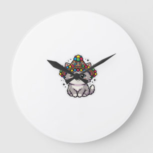 Cute Kawaii Moroccan Amazigh Cat Woven Hat Pom-Pom Large Clock