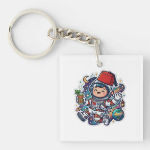 Cute Kawaii Moroccan Astronaut Mint Tea FezSticker Keychain
