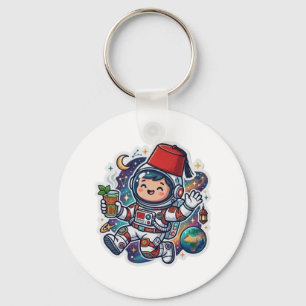 Cute Kawaii Moroccan Astronaut Mint Tea FezSticker Keychain