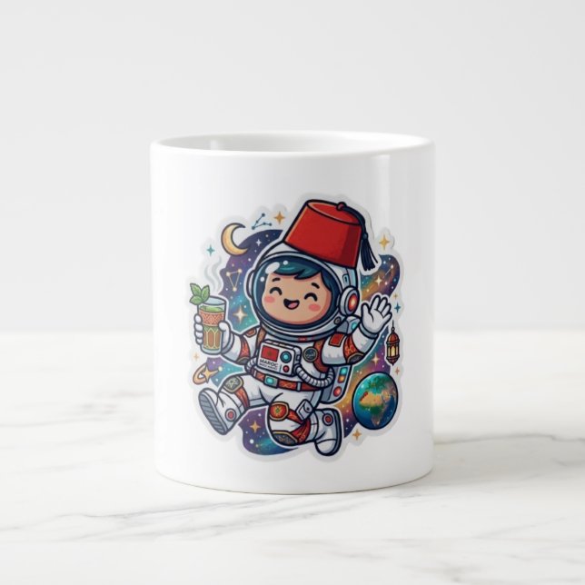 Cute Kawaii Moroccan Astronaut Mint Tea FezSticker Large Coffee Mug (Front)