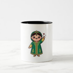 Cute Kawaii Moroccan Caftan Traditional Green Dres Two-Tone Coffee Mug