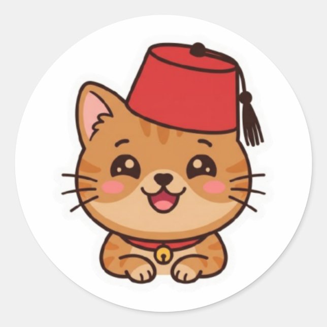 Cute Kawaii Moroccan Fez Hat Cat Sticker (Front)