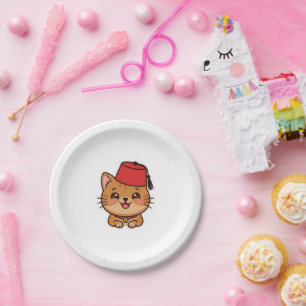 Cute Kawaii Moroccan Fez Hat Cat Sticker Paper Plate