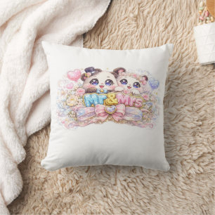 Cute Kawaii Mr and Mrs Panda Couple Pastel Pink We Throw Pillow