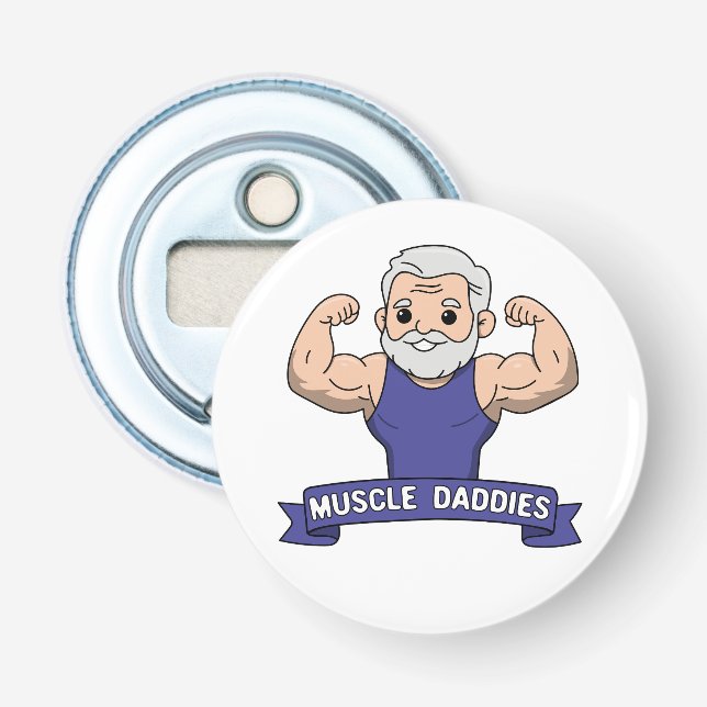 Cute Kawaii Muscle Daddy Bearded Bodybuilder Bottle Opener (Front)