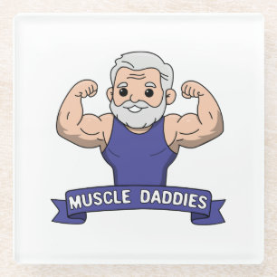 Cute Kawaii Muscle Daddy Bearded Bodybuilder Glass Coaster