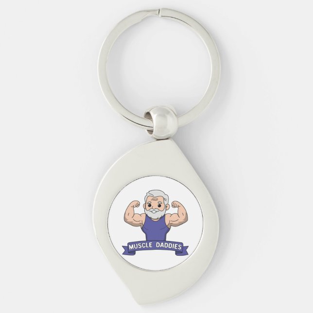 Cute Kawaii Muscle Daddy Bearded Bodybuilder Keychain (Front)