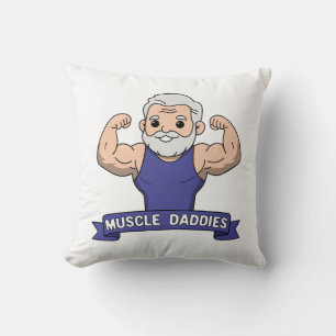 Cute Kawaii Muscle Daddy Bearded Bodybuilder Throw Pillow