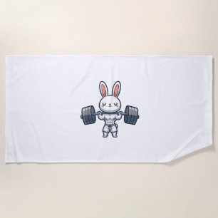 Cute Kawaii Muscular Rabbit Weightlifting Funny Beach Towel