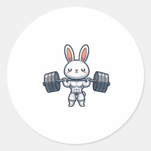 Cute Kawaii Muscular Rabbit Weightlifting Funny  Classic Round Sticker