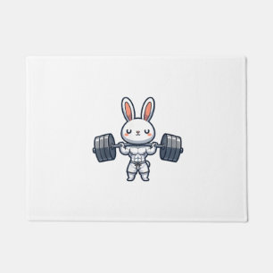 Cute Kawaii Muscular Rabbit Weightlifting Funny Doormat