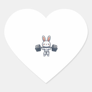Cute Kawaii Muscular Rabbit Weightlifting Funny  Heart Sticker