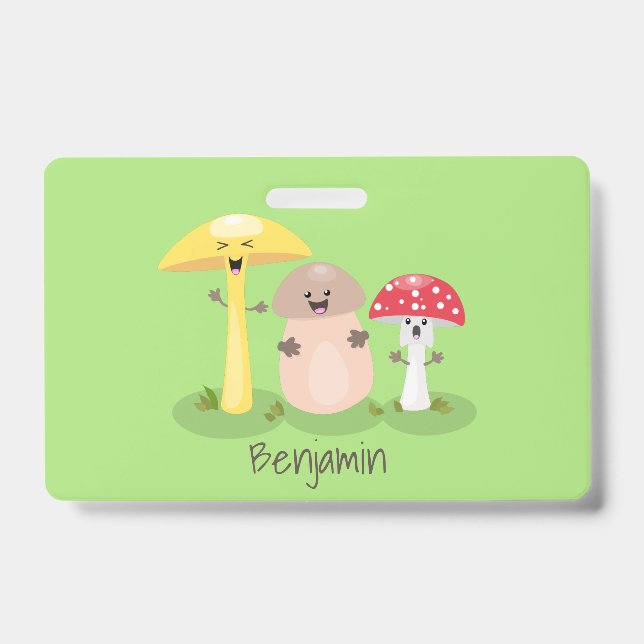 Cute kawaii mushroom fungi toadstool badge (Front)