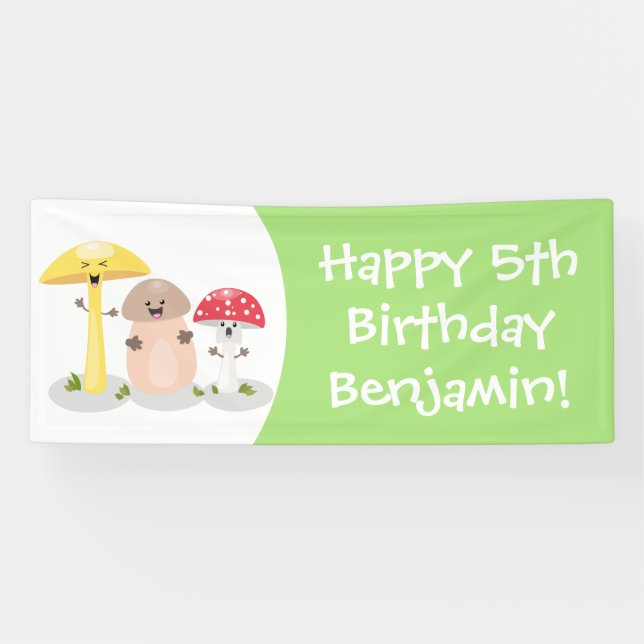 Cute kawaii mushroom fungi toadstool banner (Horizontal)