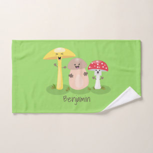 Cute kawaii mushroom fungi toadstool bath towel set