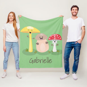 Cute kawaii mushroom fungi toadstool cartoon fleece blanket