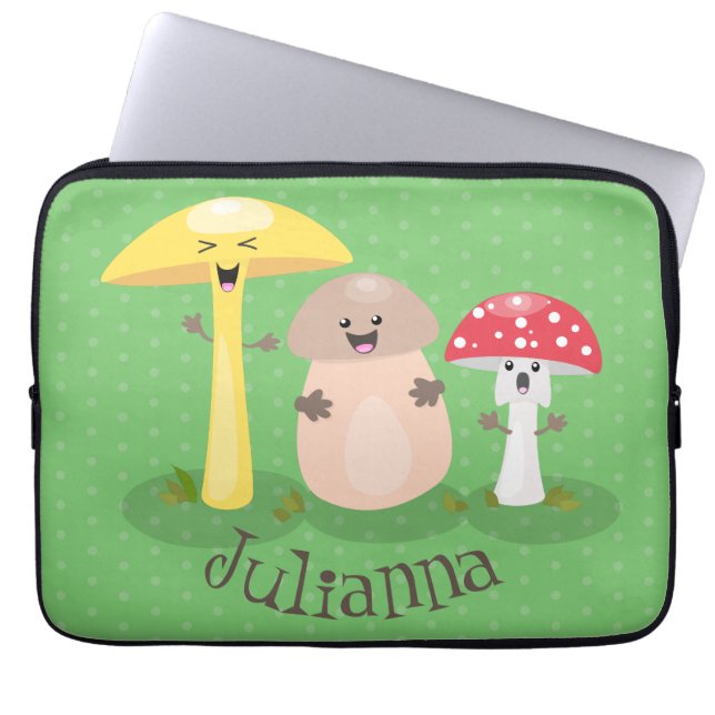 Cute kawaii mushroom fungi toadstool cartoon laptop sleeve (Front)