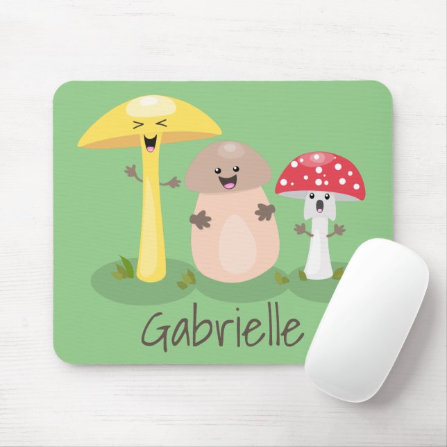 Cute kawaii mushroom fungi toadstool cartoon mouse pad (With Mouse)