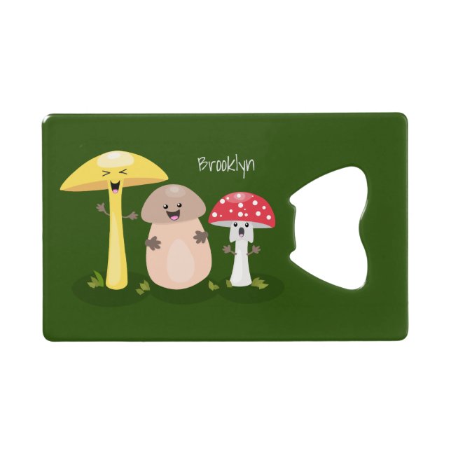 Cute kawaii mushroom fungi toadstool credit card bottle opener (Back Horizontal)