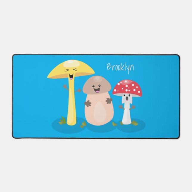 Cute kawaii mushroom fungi toadstool desk mat (Front)