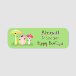 Cute kawaii mushroom fungi toadstool name tag
