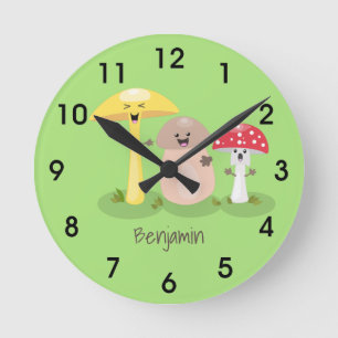 Cute kawaii mushroom fungi toadstool round clock