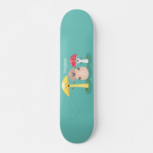 Cute kawaii mushroom fungi toadstool skateboard (Front)