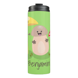 Cute kawaii mushroom fungi toadstool thermal tumbler