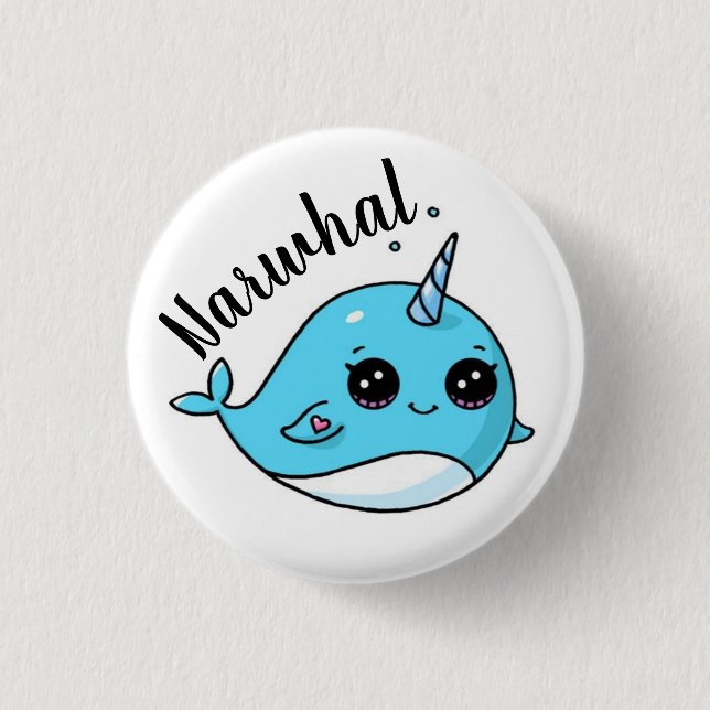 Cute Kawaii Narwhal  1 Inch Round Button (Front)