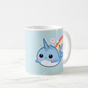 Cute kawaii narwhal with rainbow and sparkle stars coffee mug