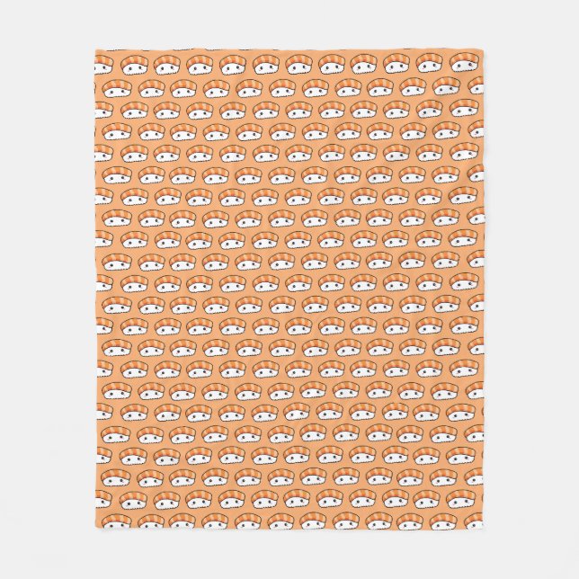 Cute Kawaii Nigiri Sushi Seamless Pattern Fleece Blanket (Front)