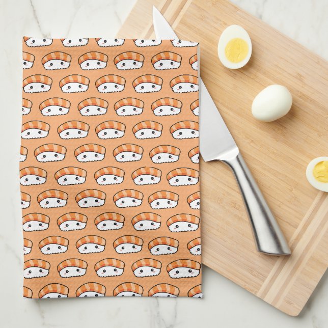 Cute Kawaii Nigiri Sushi Seamless Pattern Kitchen Towel (Quarter Fold)