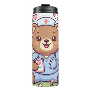 Cute Kawaii Nurse Teddy Bear Stainless Steel Water Thermal Tumbler