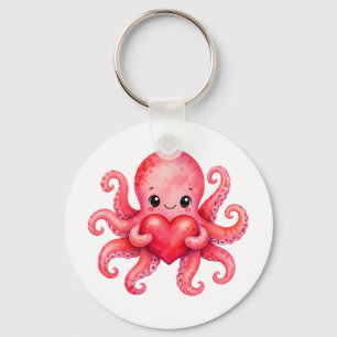 Cute Kawaii Octopus Holding Heart Keychain