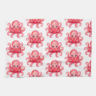 Cute Kawaii Octopus Holding Heart Kitchen Towel