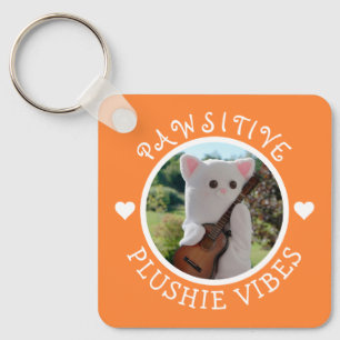 Cute Kawaii Orange Pawsitive Plushie Vibes Photo Keychain