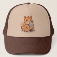 Cute Kawaii Orange Tabby Cat Drinking Boba Bubble