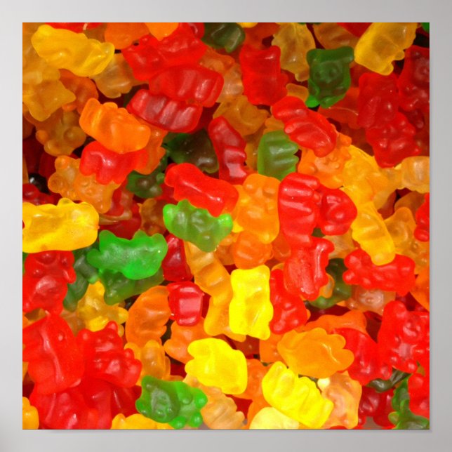 cute kawaii orange yellow red colourful gummy bear poster (Front)