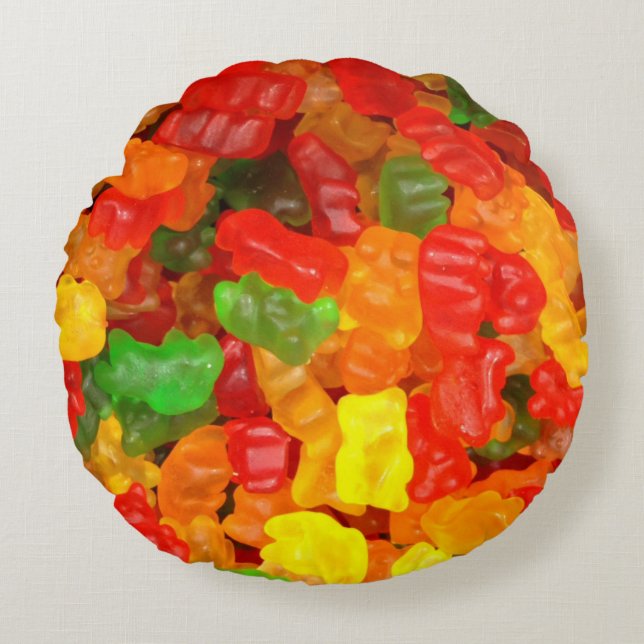 cute kawaii orange yellow red colourful gummy bear round pillow (Front)
