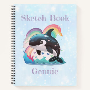 Cute Kawaii Orca Killer Whale Rainbows Butterflies Notebook