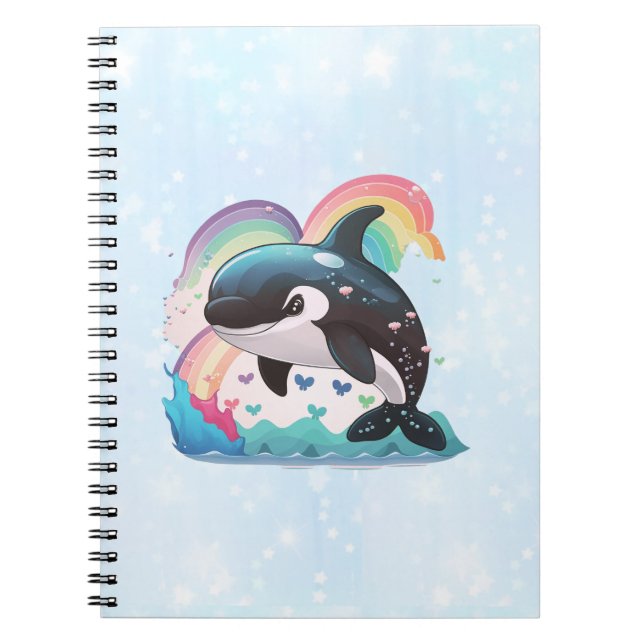 Cute Kawaii Orca Killer Whale Rainbows Butterflies Notebook (Front)