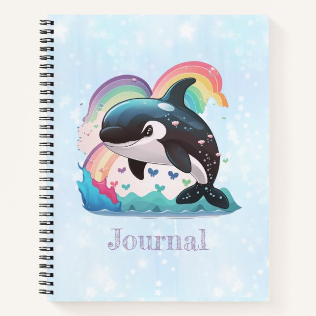 Cute Kawaii Orca Killer Whale Rainbows Butterflies Notebook (Front)